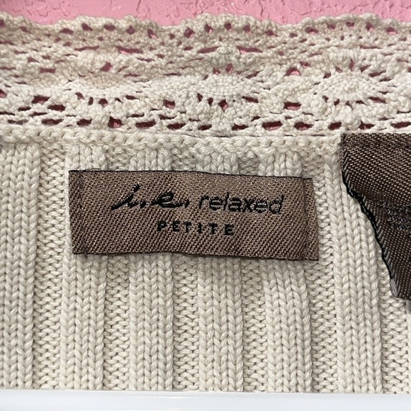 i.e. Petite Relaxed lace collar 100% Cotton cream cardigan Size PM - Picture 3 of 5